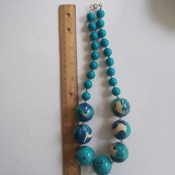 Vintage Beaded Statement Necklace, Teal - Picture 4 of 6
